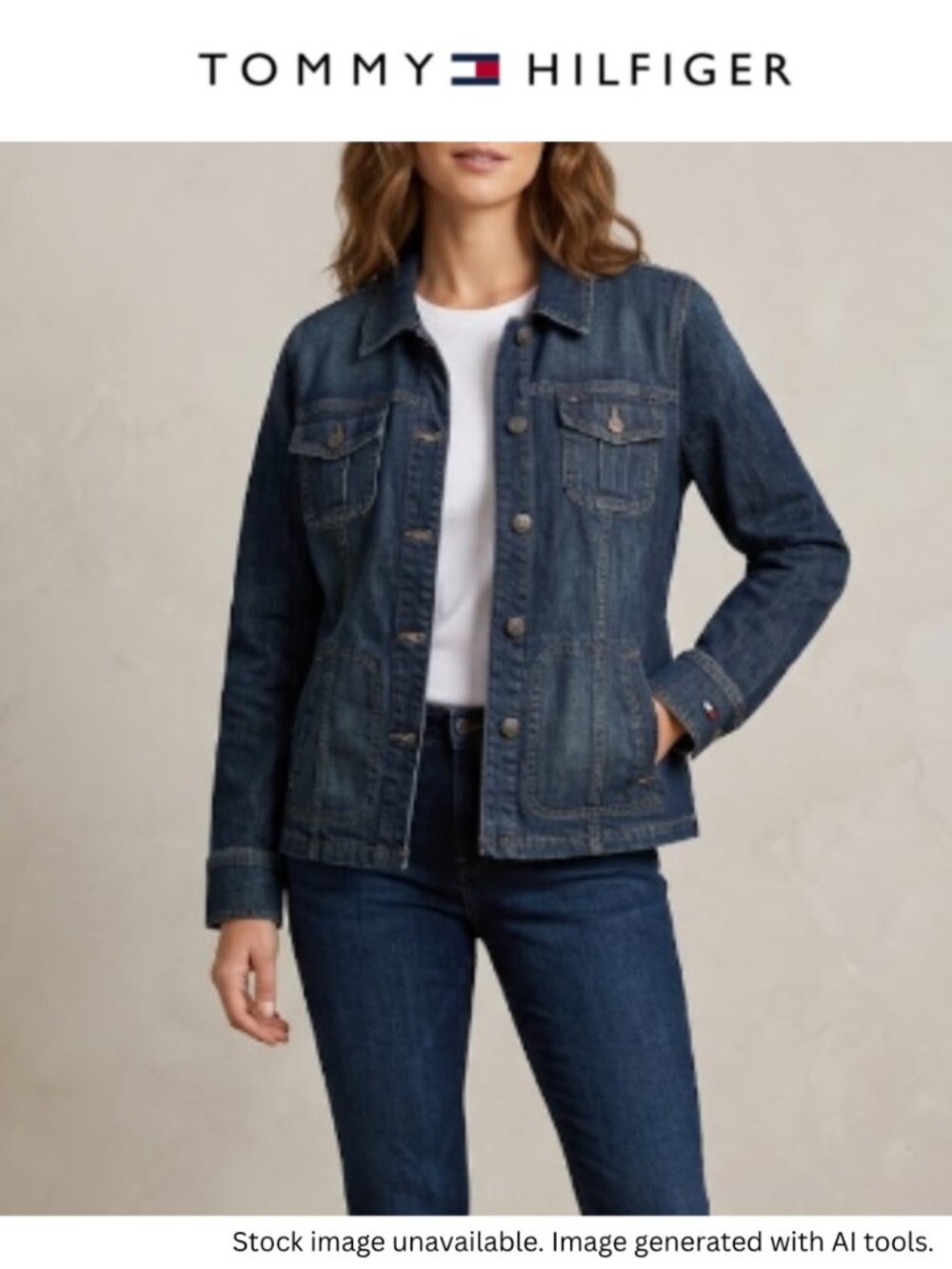 Tommy Hilfiger Dark Wash Denim Jean Jacket Women's XL NWOT Classic Trucker Coat